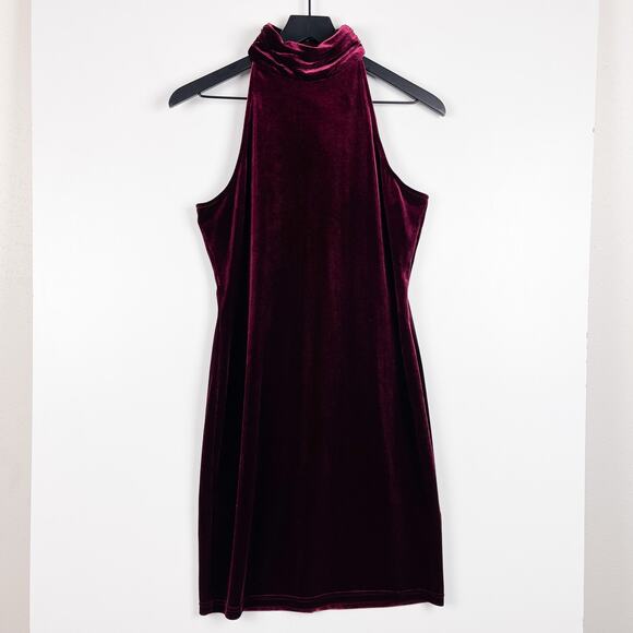 1.State Nordstrom Size M Velvet Halter Sheath Mini Dress Maroon Red - Picture 1 of 13